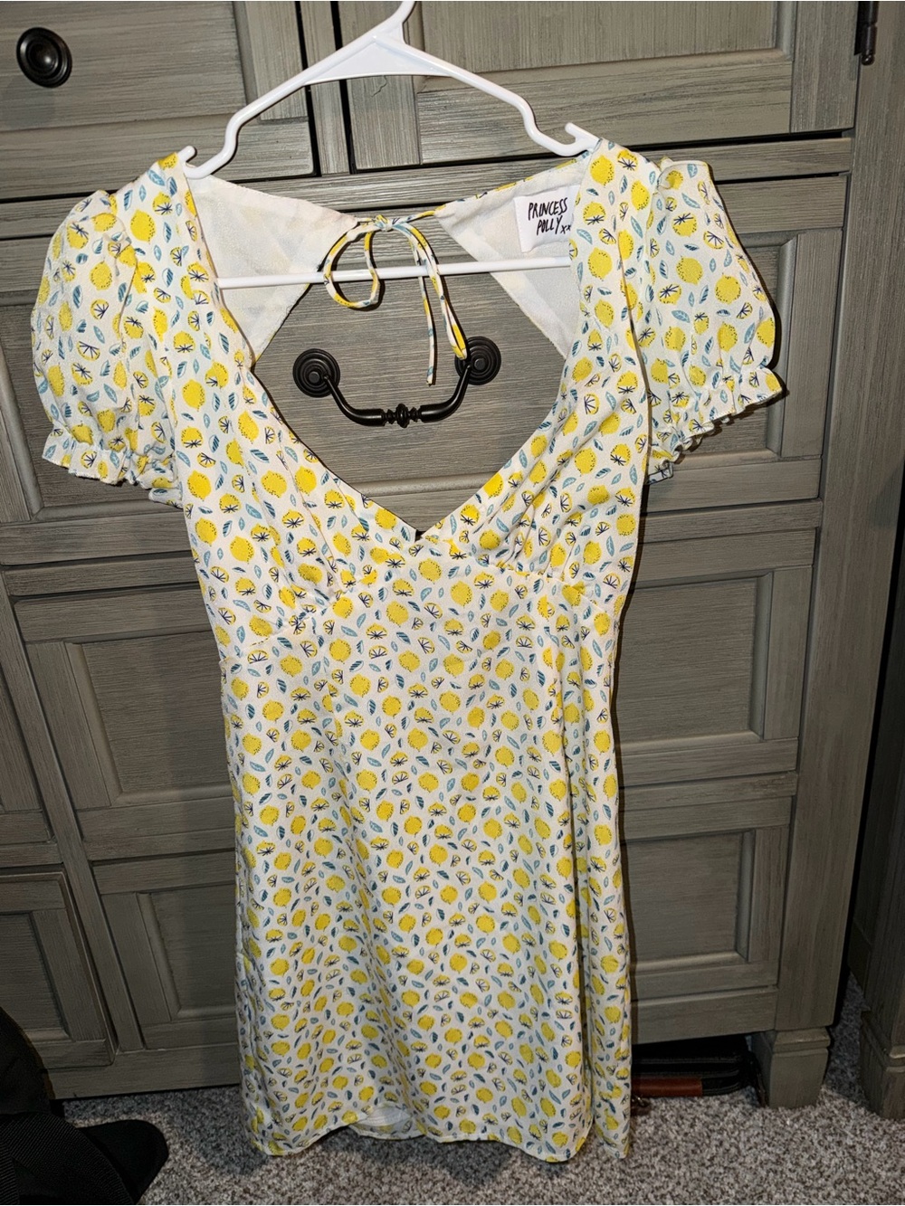 Princess Polly Yellow Lemon Print dress with Teal Leaves